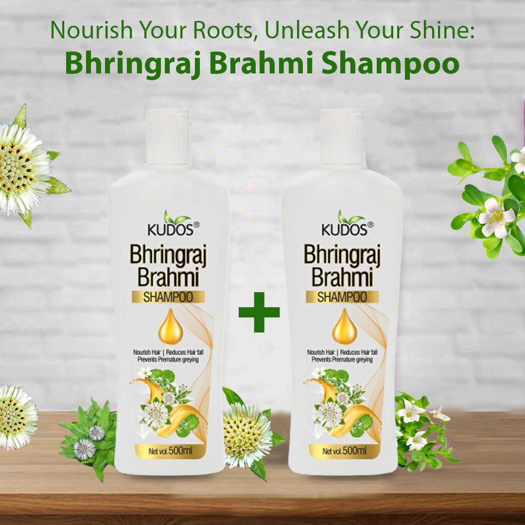 Kudos Ayurveda Bhringraj Brahmi Shampoo Pack of 2 for Healthy Hair Care